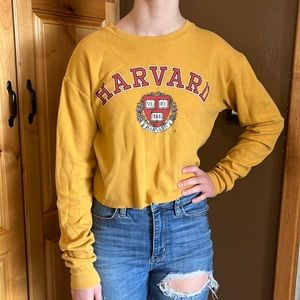 Harvard University Waffle Knit Thermal Cropped Top Shirt